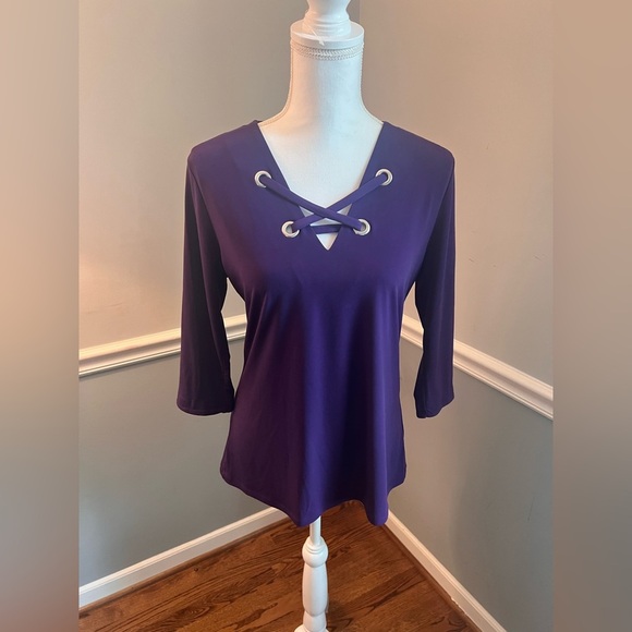 Michael Kors Purple Lace-Up Blouse 3/4 Sleeve Size Medium - Picture 1 of 5